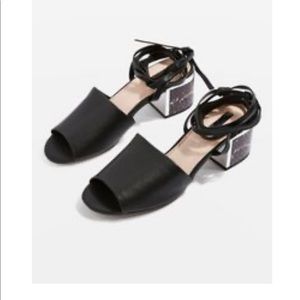 Snake print block heel sandals